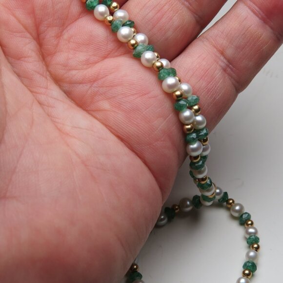 14k Gold Green Aventurine & Cultured pearl Necklace - Picture 3 of 3